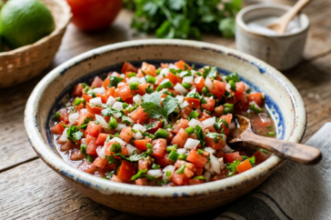 Bowl of pico de gallo salsa with diced tomatoes, onions, jalapeños, and cilantro