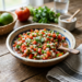 Bowl of pico de gallo salsa with diced tomatoes, onions, jalapeños, and cilantro